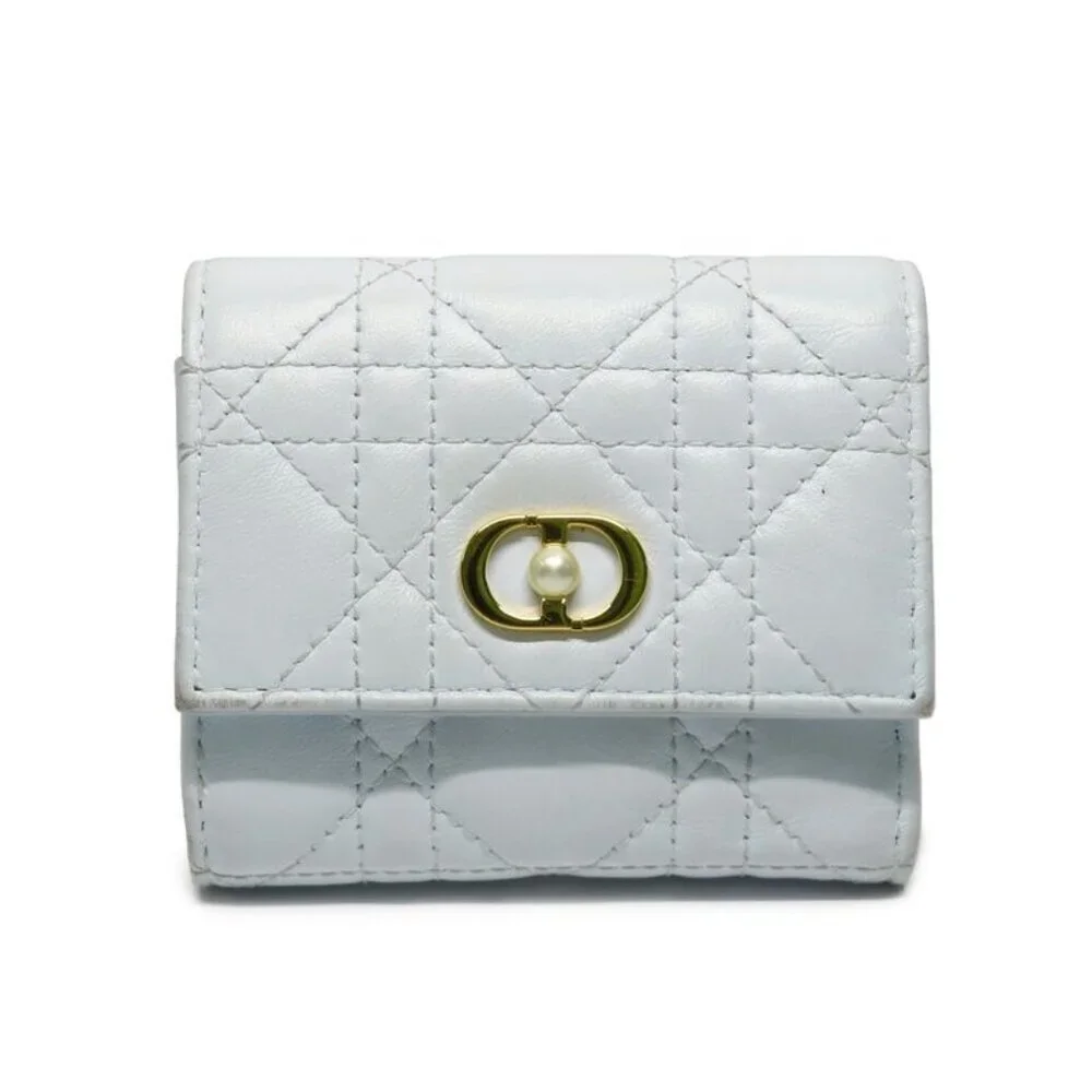 Dior Joli Hibiscus Wallet S3105 Unjb Trifold Wallet Light Blue Leather